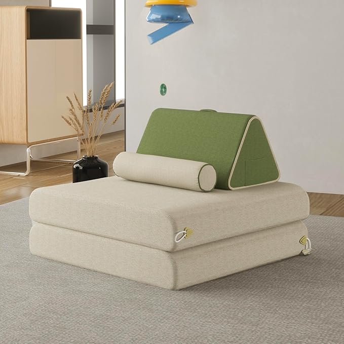 Daneey Convertible Folding Sofa Bed Foldable Floor Sofa Bed with Back Support Pillow Folding Chair Bed Floor Mattress for Adults Soft Sofa Bed Floor Sofa Chair with 2 Bolster Pillow Washable Cover