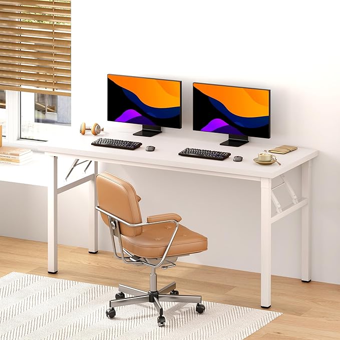 Need Office Computer Desk - 54.3L Sturdy and Heavy Duty Folding Laptop TableWriting Table/Home Office Desk/Sewing TableNo Assembly Required (White &amp White Frame)