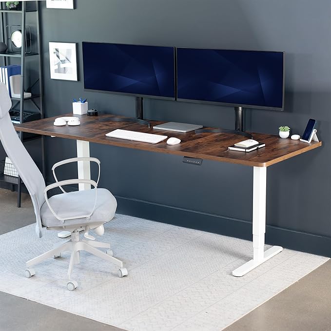 VIVO Electric 83 x 30 in Dual Motor Sit Stand Desk Memory Height Adjustment 2B Series Rustic Vintage Brown Top White Frame DESK-KIT-2W8N