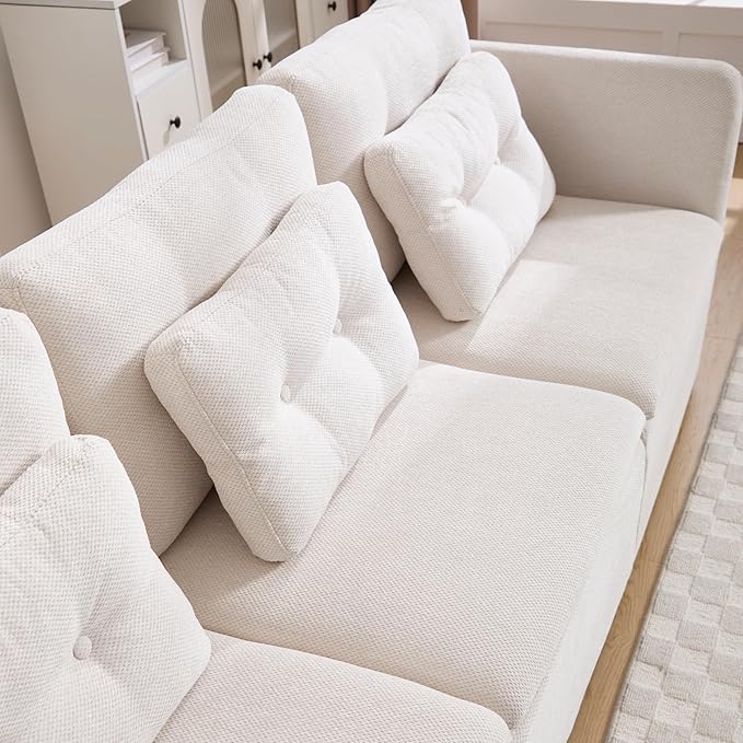 DUOMAY Modern Chenille Convertible Sectional Sofa 82.5 Wide Modular Couch with Deep Seat Upholstered U-Shaped Lounge Sofa 3 Seater for Living Room Bedroom Beige