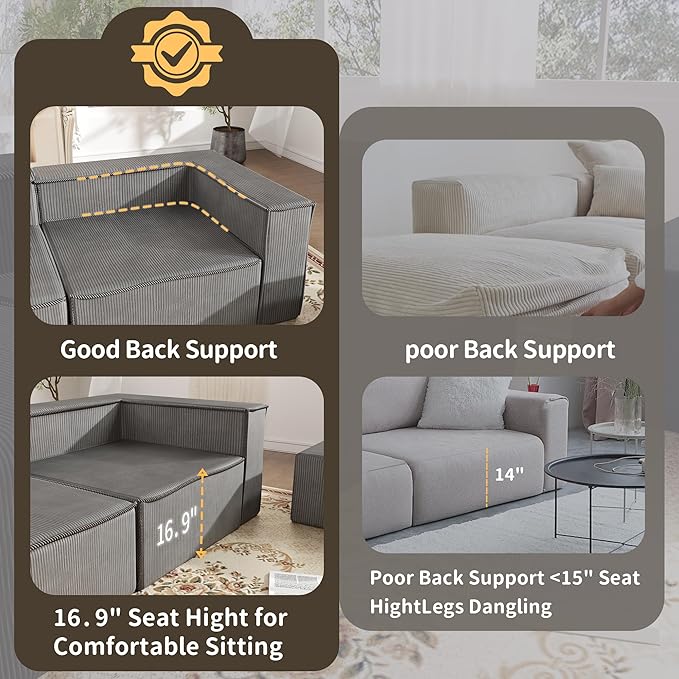 DONICK Premium Modern Modular Sectional Comfy Cloud Couch Corduroy Sofa with Deep Seat Upholstered Couches DIY Combination No Assembly Required for Living Room Bedroom Gray Ottoman