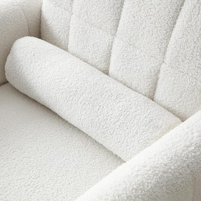 Accent Chair Soft White Teddy Fabric Comfy Upholstered Arm Chair Fluffy Leisure Chair Armchair Living Room Chairs for Bedroom/Living Room Sofa Chair with 1 Waist Pillow