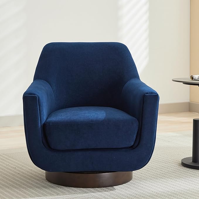 Swivel Chair Velvet Accent Chair Armchair Round Barrel Chair U-shaped Fully Assembled Chair for Living Room Bedroom (Navy Blue)