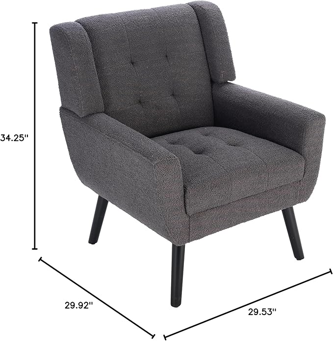 Modern Soft Teddy Material Ergonomics Accent Chair Living Room Chair Bedroom Chair Home Chair with Black Legs for Indoor Home Grey Teddy Fabric