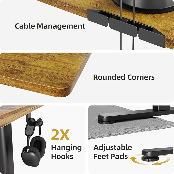 INNOVAR Electric Standing Desk Adjustable Height Stand up Desks 63 x 24 Inches Sit Stand up Desk for Home Office Computing 3-Preset Memory Height Ergonomic Rising Desks Rustic Brown