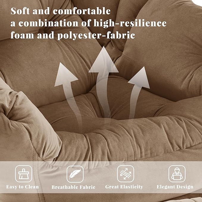 Lazy Chair with Ottoman Comfy Accent Lounge Chair with Side Pocket Modern Reading Armchair with Footrest Upholstered Sofa Chair for Small Spaces Bedroom Living Room Dorm Brown