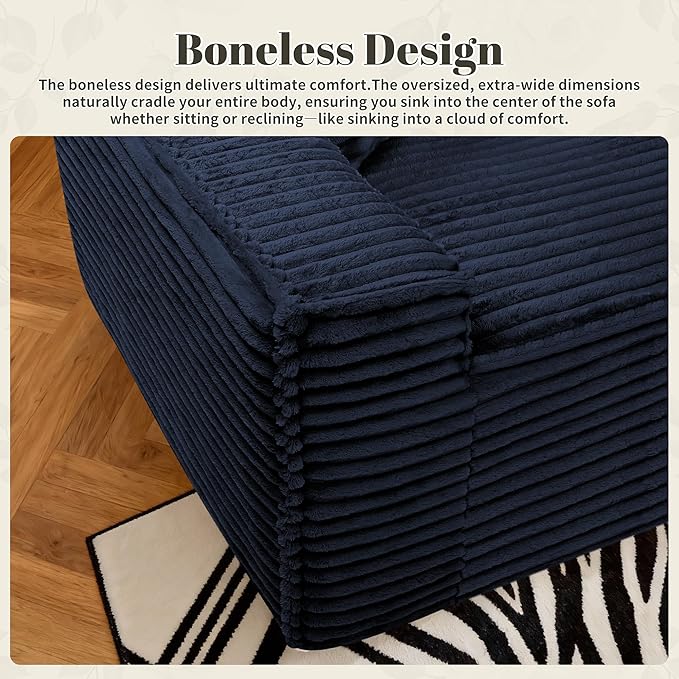 75 Cloud Loveseat Sofa 26 Deep Seat Boneless Couches for Living Room Modern 3 Seater Sofa with Throw Pillows Corduroy Compression Sofa in Box No Assembly Couch for Bedroom Dorm Dark Blue