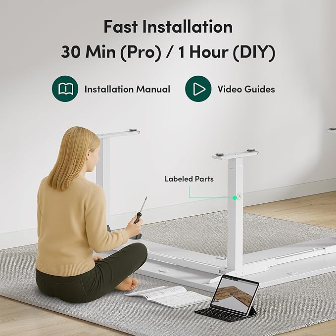 FEZIBO 75 x 63 L Shaped Standing Desk Adjustable Height 75 Inch Electric Stand up Corner Computer Desk Sit Stand Home Office Desk with Splice Board White