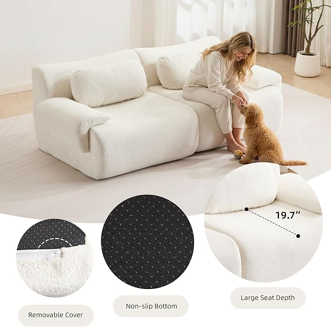 79.6 Boneless Couches for Living Room Set Cloud Modular Sectional Sofa in a Box Memory Foam Modern Couch Big Comfy Compressed Sofas Loveseat for Small Spaces Bedroom Apartment White