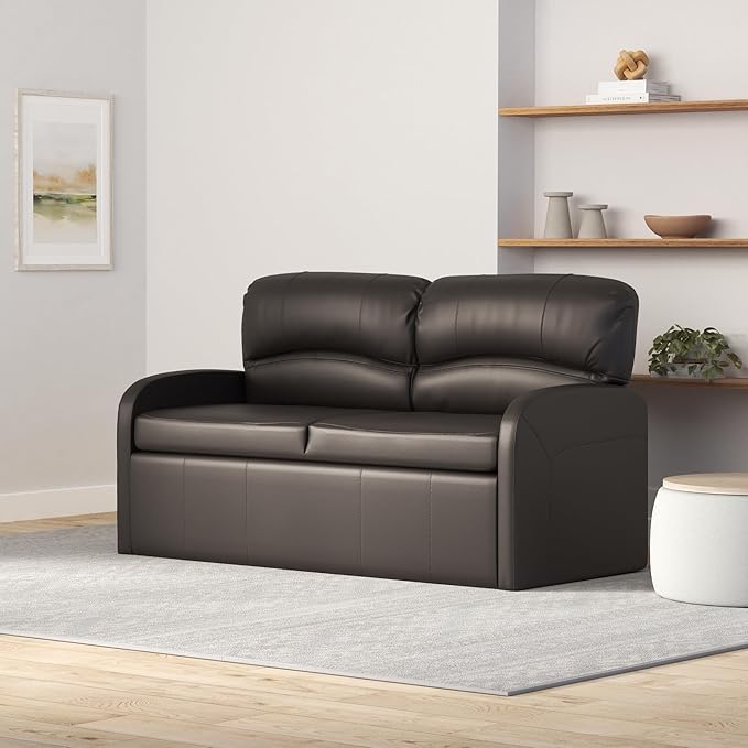 RecPro Charles 65 Jack Knife RV Sleeper Sofa with Arms | RV Furniture | Zero Wall Hugger (Putty)