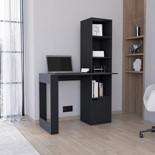 Computer Desk Home Office Desk Computer Desk with 1-Cabinet and 4-Tier Bookcase for Study and Home Office