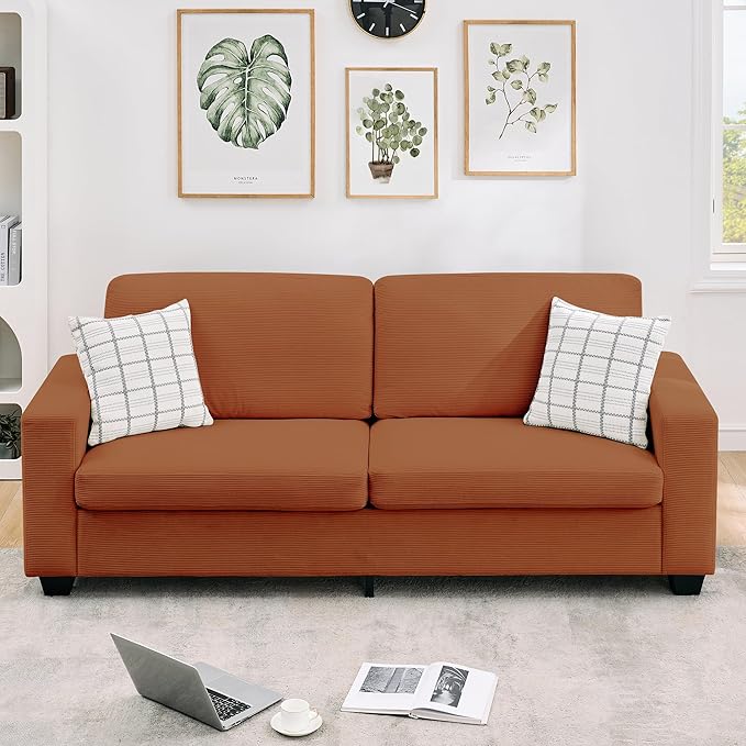 GarveeHome 83 Couches for Living Room Corduroy Loveseat Sofa with Washable Cover and Wide Armrest Small Sofa Couch for Bedroom Office Apartment Easy Assembly Red Orange