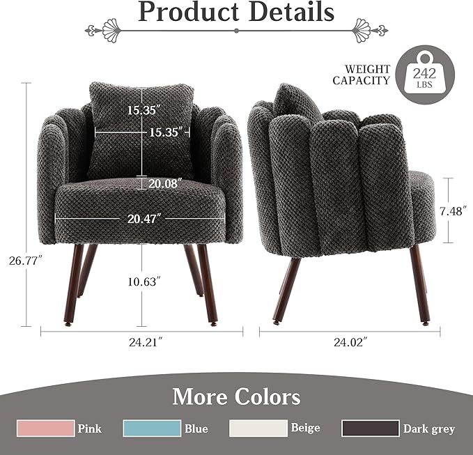 Accent Chair for Bedroom Shell Shaped Corduroy Vanity Chair with Pillow Living Room Decorative Armchair with Removable Petal Backrest Small Single Reading Sofa for Makeup Nail Office