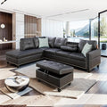 Livavege Faux Leather Sectional Sofa with Chaise Lounge Storage Ottoman 2 Cup Holders &amp Pillows 6-Seater Upholstered Tufting Corner L Shape Couches for Living Room Furniture Sets Apartment 98