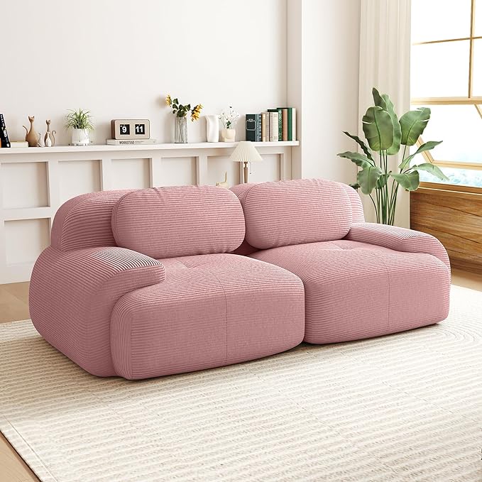 81.8 Inch Modular Sectional Sofa 2-Seater Cloud Couch with Deep Seat Boneless Couch with Pillows for Living Room Apartment Pink