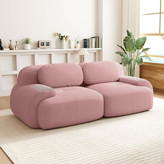 81.8 Inch Modular Sectional Sofa 2-Seater Cloud Couch with Deep Seat Boneless Couch with Pillows for Living Room Apartment Pink