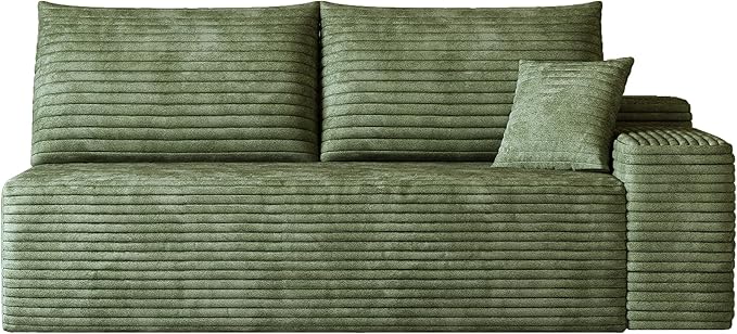 Boneless Sofa 2-Seater Cloud Couches for Living RoomModular Corduroy Upholstered Couch with Deep Seat No Assembly (Green Left Armrest)
