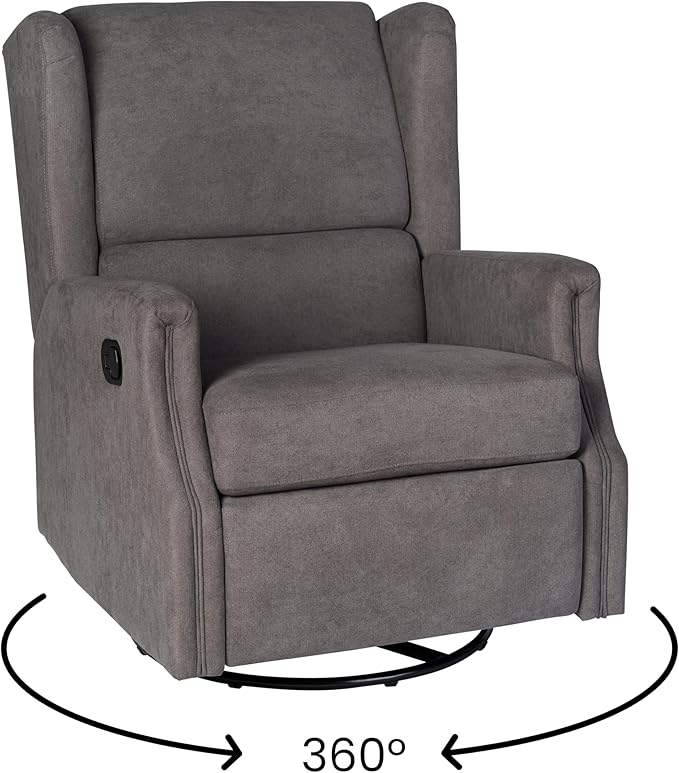 Flash Furniture Omma Swivel Glider Rocking Recliner Manual Wingback Recliner with 360 Degree Swivel for Living Room Bedroom or Nursery Upholstered Dark Gray