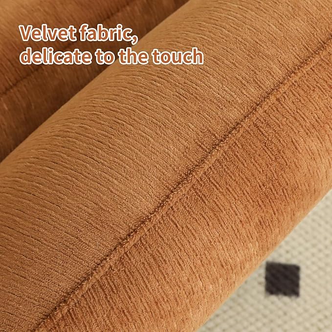 Velvet Accent Chair with Solid Wood Legs Modern Armless Living Room Chair with Soft Cushion Cozy Reading Chair for Bedroom Apartment Balcony &amp Waiting Room (Caramel)