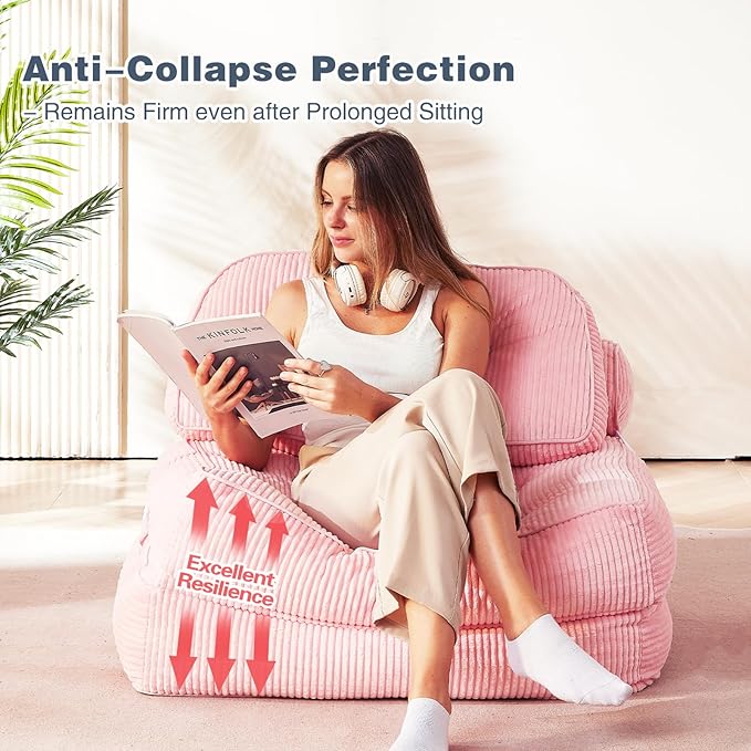 Folding Sofa Bed Flannel Futon Couch Bed with Pillow and Blanket Convertible Sleeper Chair for Living Room Bedroom (Two Pink)