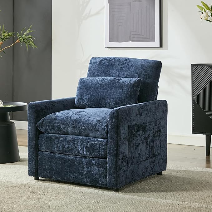 Tbfit Living Room Arm Chair Set 2-Pack Modern Accent Chairs Cloud Single Sofa Spring Seat Cushion Comfy Lumber Pillow Soft Upholstered Furniture for Home Apartment Blue