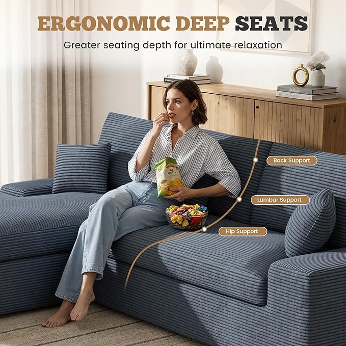 112 Modular Sectional Sofa for Living Room Convertible L-Shape Couch with OttomanCloud Boneless Couch with Layered CushionGary Corduroy