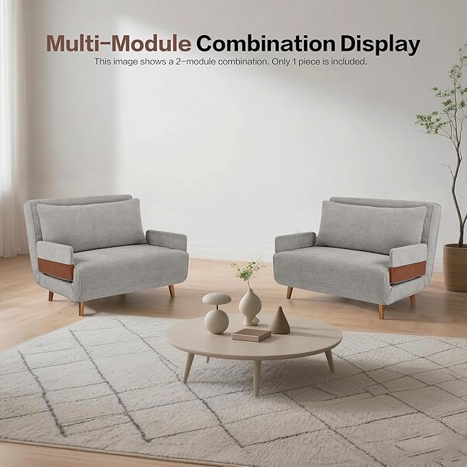 42 Convertible Sleeper Chair 3-in-1 Chair Bed Sleeper for Adults with Adjustable Backrest Pillow &amp Wooden Arms Loveseat Sofa Bed for Apartment Office Medium Gray