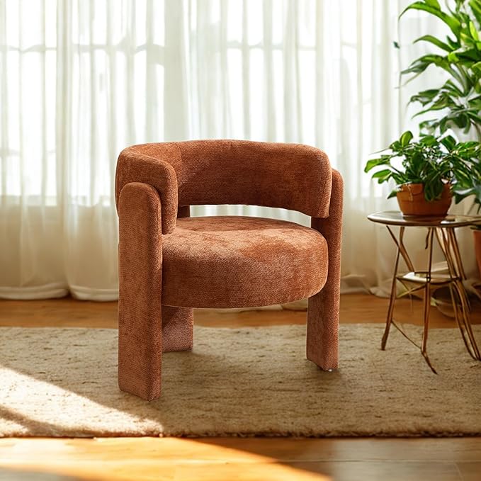 GDFStudio 30 Modern Accent Chair Upgrade Leisure Boucle Upholstered Armchair with Curved Arms and Waist Pillow Comfy Single Sofa Chair for Living Room Bedroom Office Apartment Orange