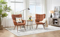 Yaheetech Accent Chairs Large PU Leather High-Back Chair w/Metal Legs Pottery Barn Style Living Room Chairs for Bedroom/Home Office Brown Set of 2