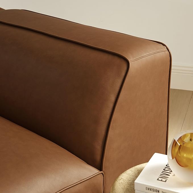 Modway Auren Vegan Leather Left Modular Armchair in Coffee - Faux Leather Left Arm Facing Sectional Chair - Mid Century Modern Single Sofa Chair - Living Room Oversized PU Leather Chair