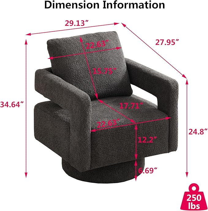 Setawix Boucle Swivel Barrel Chairs Set of 2Fuzzy Swivel ArmchairModern 360°Rotation Accent Arm Chair with Open ArmsSherpa Single Sofa Club Chair for Living RoomBedroom. (Charcoal 2PC)