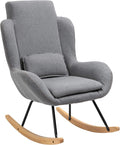 HOMCOM Modern Rocking Chair with Removable Lumbar Pillow Fabric Sofa Armchair with Thick Padding Metal Frame Wood Base for Living Room Light Grey