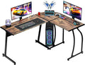 ZenStyle 55 L-Shaped Corner Computer Desk - Sturdy Steel Frame &amp Waterproof Surface Brown Wood Grain Design for Home Office Gaming &amp Multipurpose Workstation