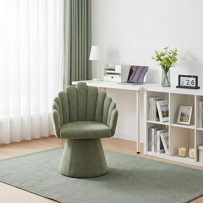 Modern 360 Degree Swivel Accent Chairs Set of 2 Barrel Living Room Chair with Curve Back and Armrest Comfy Round Vanity Chair Reading Armchair Single Sofa for Bedroom/Waiting Room Green