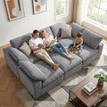 KKL 118 Sectional Modular Boneless Sofa Bed 6 Seater Cloud Couch with Ottoman Corduroy Sectional Couches for Living Room Bedroom Grey