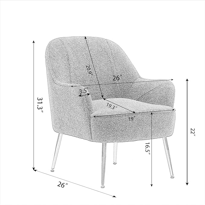 Modern Soft Green Teddy Fabric White Ergonomics Accent Chair Living Room Chair Bedroom Chair Home Chair with Gold Legs and Adjustable Legs Family Room Sofa Armchair Furniture for Indoor Home (Yellow)