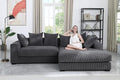 L-Shaped Corner Corduroy Sectional Sofa 4 Seat Modular Boneless Sofa Foam Cloud Couch with Movable Ottoman and Toss PillowsModern Deep Seat Convertible Chaise Sofa