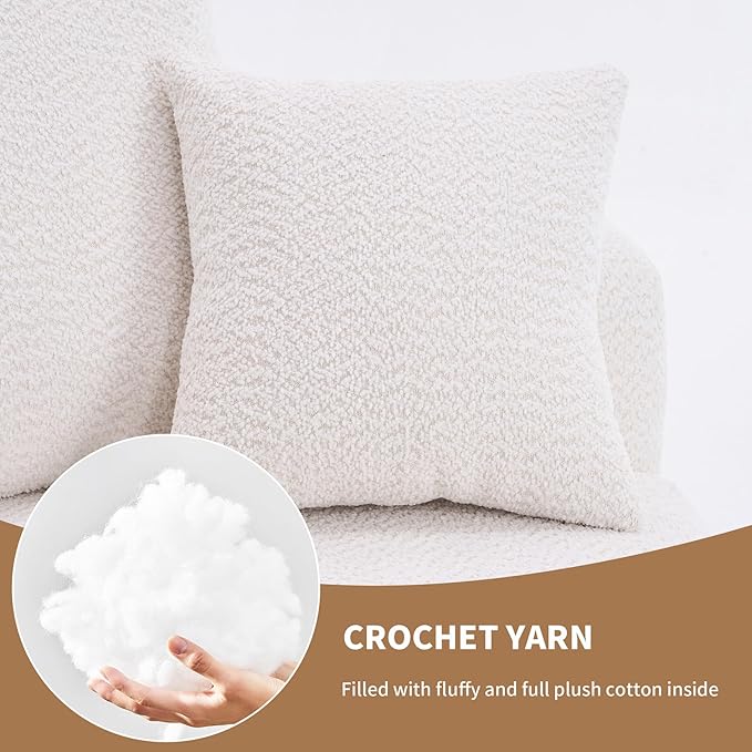 40” White Round Swivel Chair with 3 Pillows &amp Thick Cushion Oversized 360° Swivel Accent Chair Modern Boucle Armchair for Nursery Living Room Bedroom Club