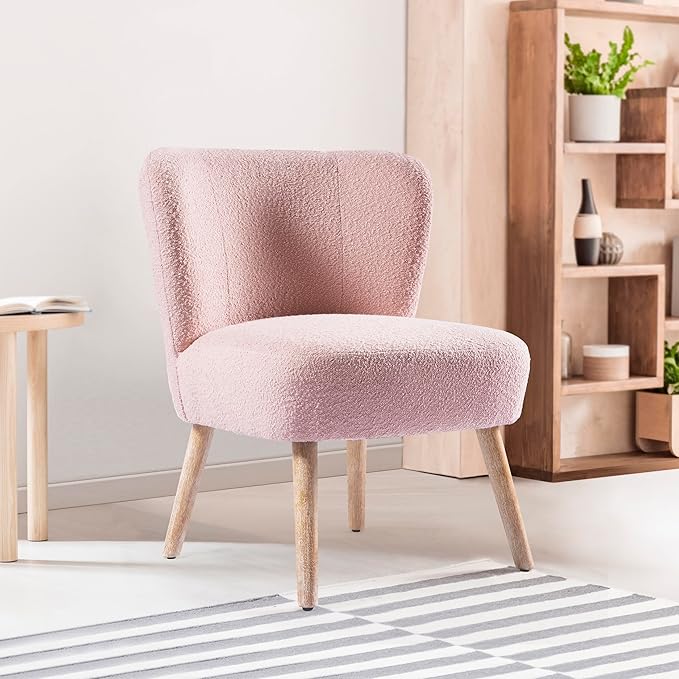 Costaelm Bedroom Accent Chair Upholstered Fabric Chairs Makeup Vanity Chair Teddy Fuzzy Chair and Sherpa Accent Chair for Living Room Reading Room Dining Room Office Dusty Peach