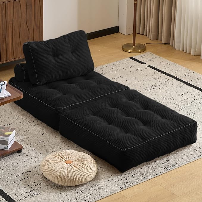 Folding Sofa BedConvertible Sleeper Chair for Adults Folding Sofa Bed Foam Filling Couch with PillowSleeper Chairs Single Size Floor MattressBlack