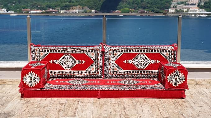 Single Arabic Floor Seating Cushions Arabic Majlis Floor Sofa Reading Nook Loveseat Sofa Single Floor Couch Ottoman Floor Pillows (Red)
