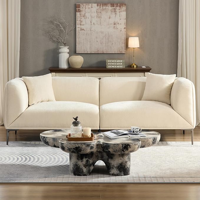 MEETAKING 82.7 Modern Boucle Sofa 3-Seater Upholstered Couch with Metal Legs Luxury Deep Seats Cloud Curved Sofas Minimalist Living Room Couches for Apartment Home Office Bedroom - Beige