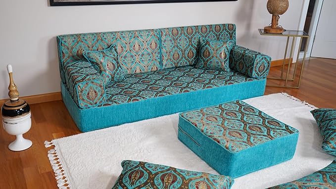 arabicsofa Turquoise Arabic Floor Cushion – Jalsa Sofa Set with Pillows Traditional Oriental Floor Seating Sofa Ottoman Couch