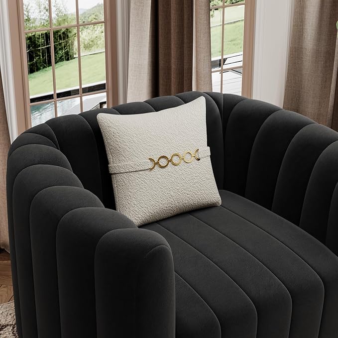 42 Velvet Sofa Chair for Living Room Modern Single Sofa with Gold Metal Sphere Legs (Black-1 Seater)
