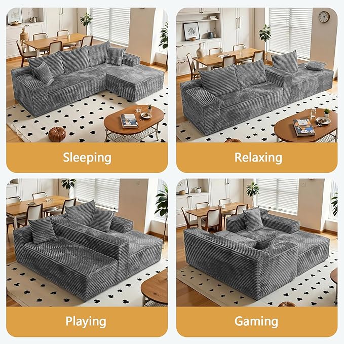104” Boneless Couches for Living Room Modular Cloud Sectional Sofa with Chaise Deep Seat Upholstered No Assembly Required(Grey L Shape with Left FacingChaise)