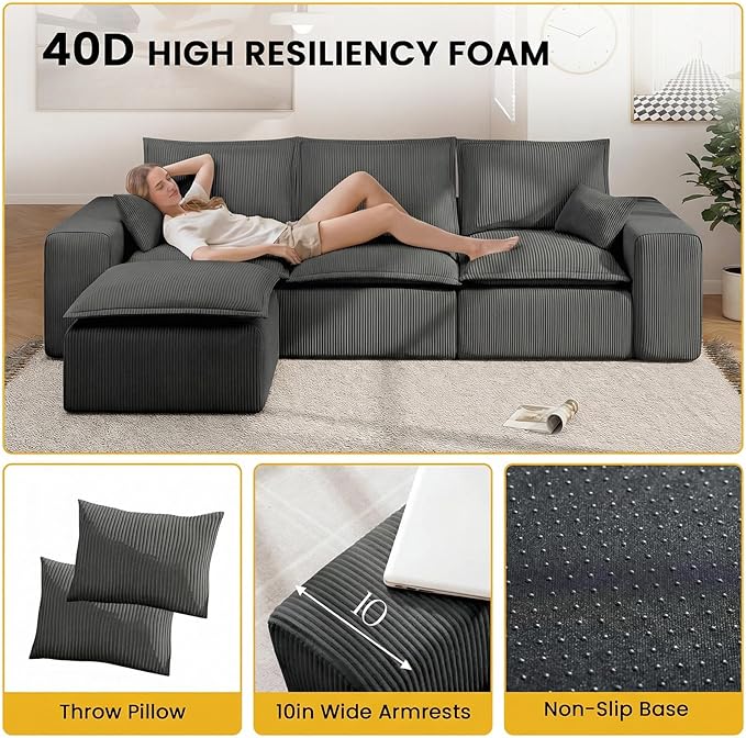 107 Cloud Modular Sectional Sofa for Living Room with Ottoman &amp L-Shaped Chaise No Assembly Required Deep Seat Couch in a Box.