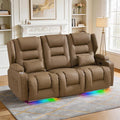 SAMERY Loveseat Recliner Sofa Power Reclining Loveseat Sofa Wall Hugger Recliners RV Couch with Flip-Backrest Solid Wood Top Ambient LED Lights USB-C Outlets Faux Leather Khaki | Extra Wide Se