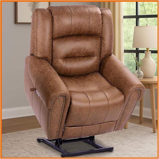EONIX Classical Large Power Lift Recliner Chair for Elderly with Heat and Massage Dual Motor Lay Flat Electric Lift Chair Recliner for Adults Living Room Bedroom SLRY005061 Nut Brown