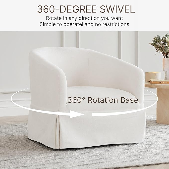 Swivel Accent Chair Set of 2 360 Degree Performance Fabric Armchair Modern Barrel Chairs Armchair for Living Room Bedroom Home and OfficeCream White