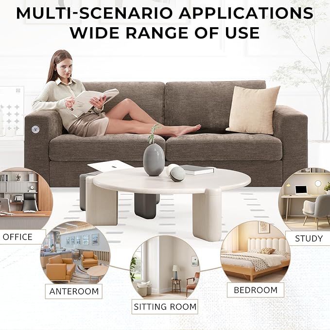 Modern Sofa 3-Seats Couches for Living Room Chenille Loveseat with USB/Type-C Port Side Pocket Recliner Small Sofa Comfy Couch Easy to Install (89 inch Brown)